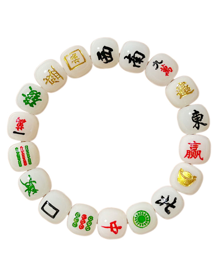 Chic Alloy White Buddhist Bracelet Chain Bead Mahjong