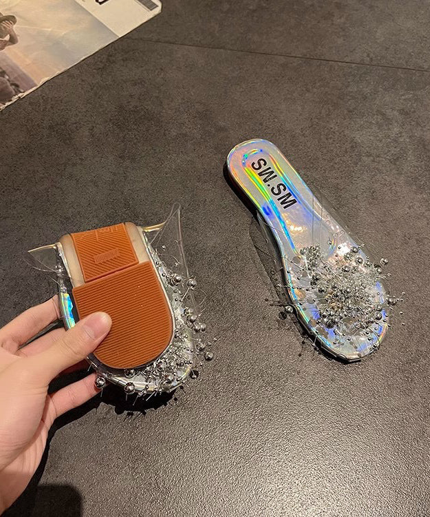 Chic Slide Clear Nail White Sandals Splicing Bead