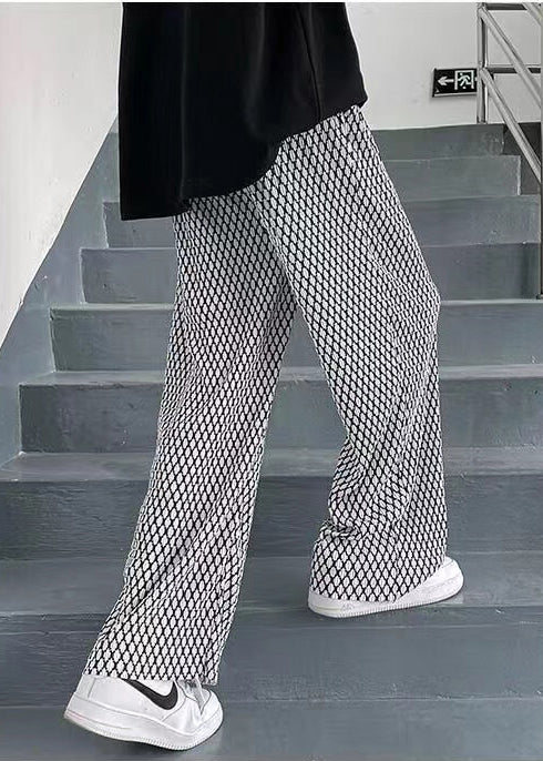 Plaid White Long Spring Oversized Men Chic Pants