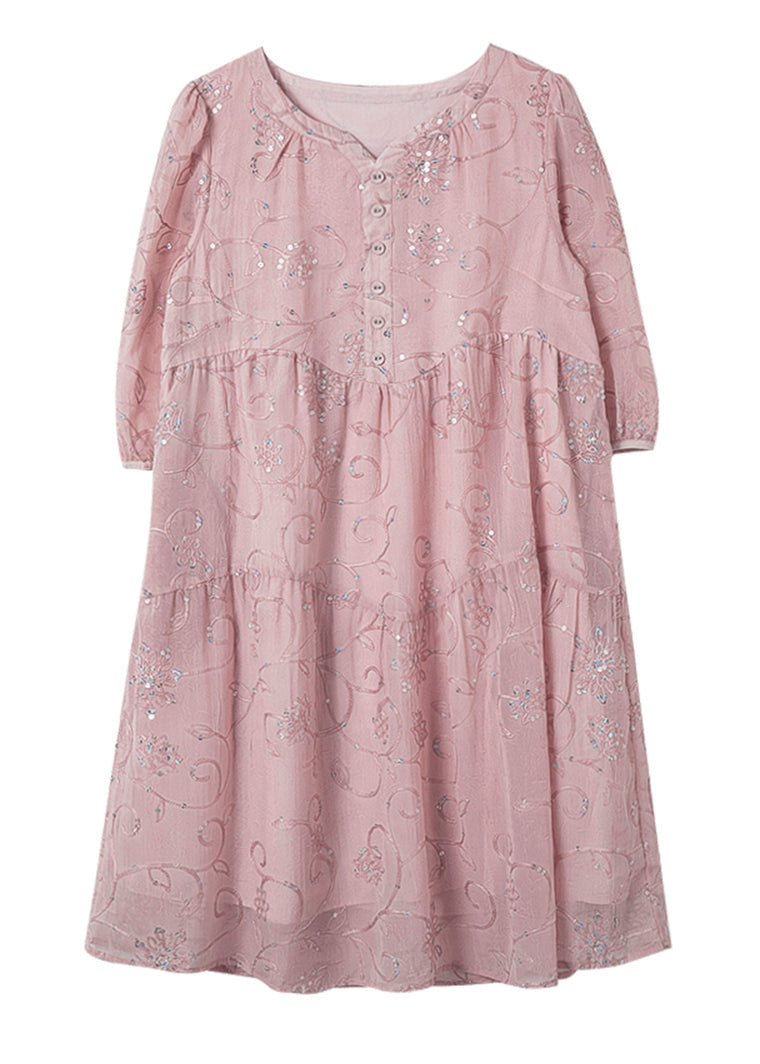 Cotton Yellow Patchwork Dress Chic Sequins Summer Embroidered