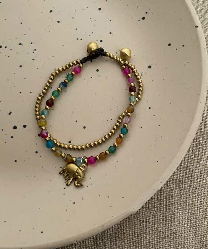 Chinese Style Alloy Weaving Agate Beading Little Elephant Charm Bracelet TX040
