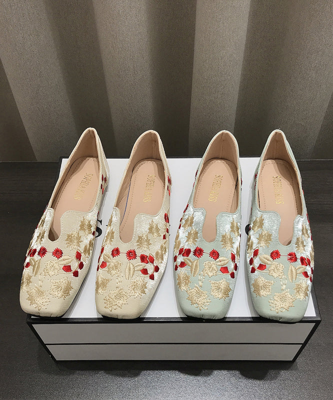 Fabric Chinese Shoes Flat Cotton Apricot Embroidered Style