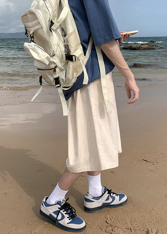 Pantalon élégant en patchwork avec poches abricot pour homme, été YT009