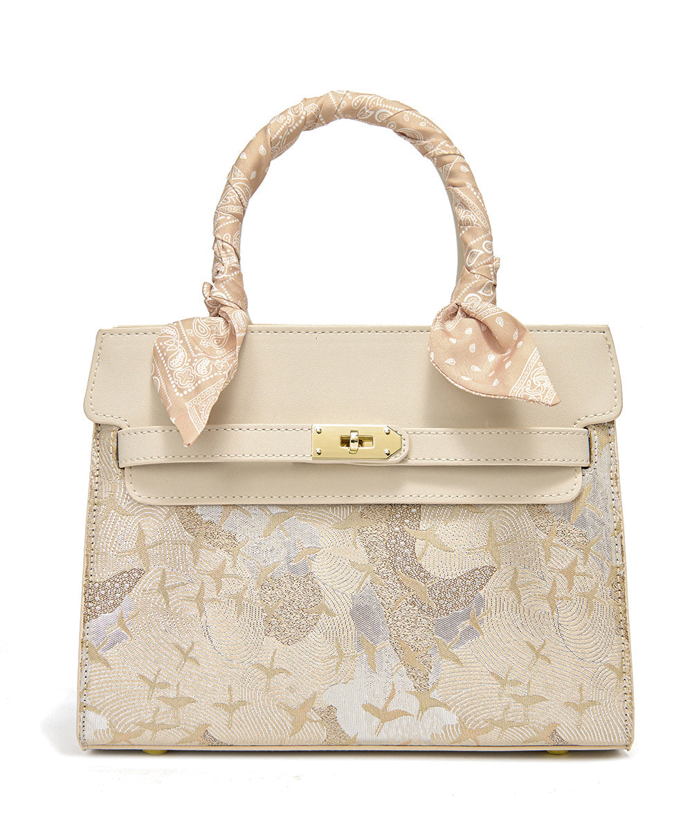 Embroidered Faux Bag Leather Beige Classy Micro