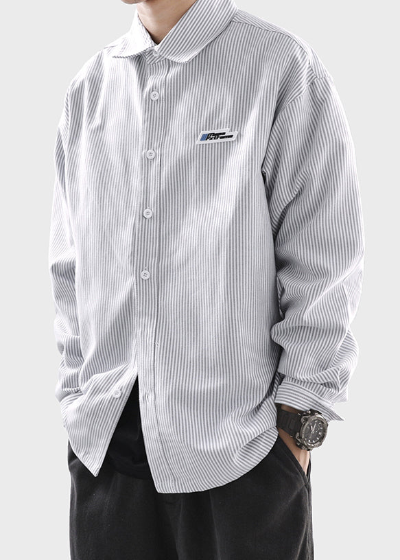 Spring Classy Black Men Cotton Button Striped Shirts