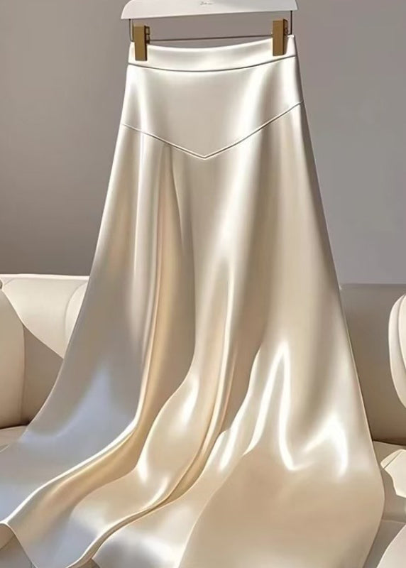 High Classy Waist Silk Summer Skirt Champagne Patchwork Maxi