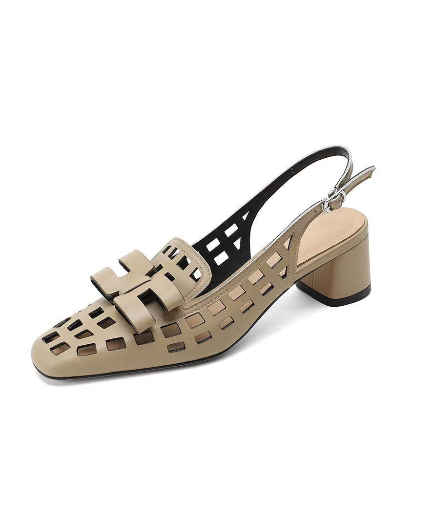 Apricot Sandals Classy Out Hollow Faux Leather Splicing