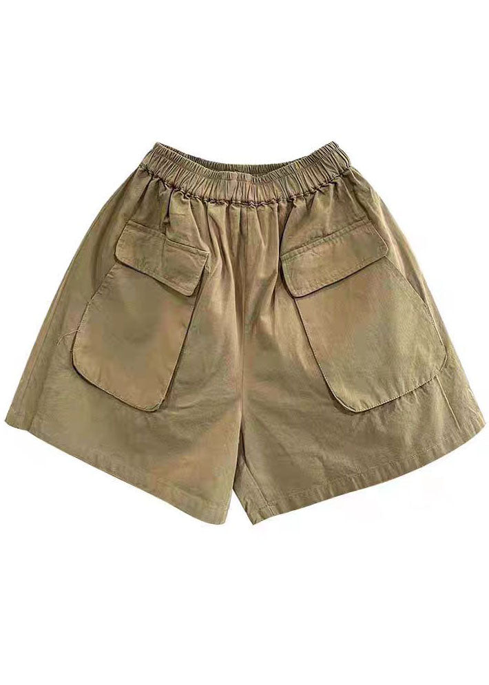 Elastic Green Shorts Cotton Summer Pants Waist Pockets Classy