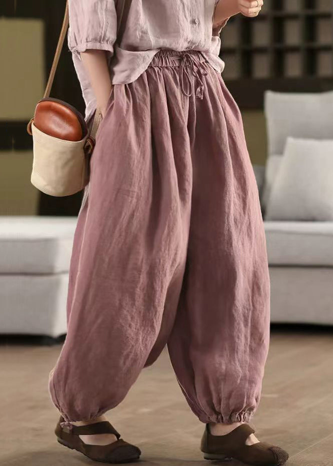 Summer Classy Elastic Beam Pants Waist Linen Pockets