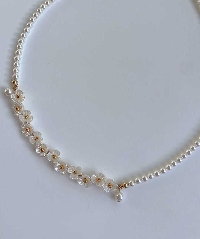 Necklace Bead Alloy Pear Classy Floral Gratuated White