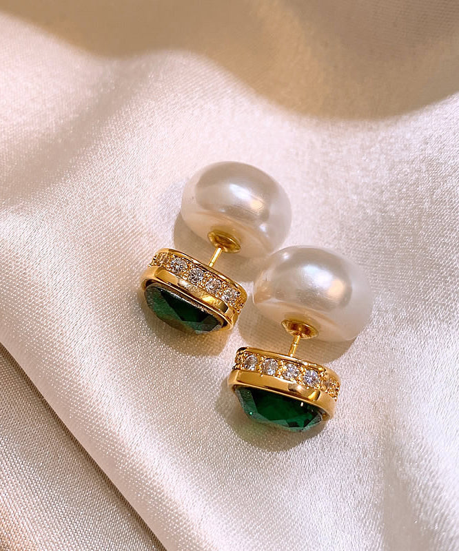 Classy Pearl Earrings Alloy Copper White Stud Zircon