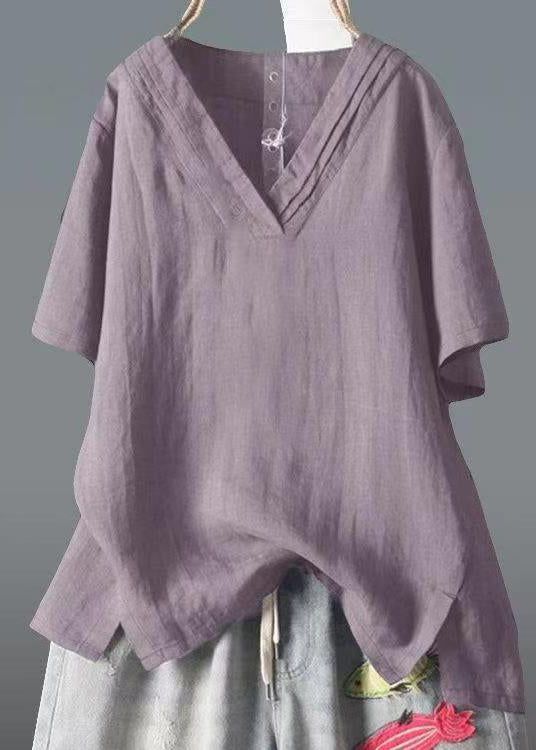 V Linen Side Open Top Neck Summer Yellow Shirt Classy