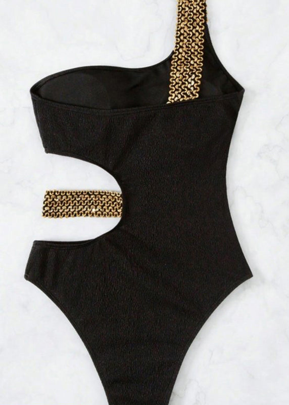 Club Bodysuit Hollow Linked Out Chain Black