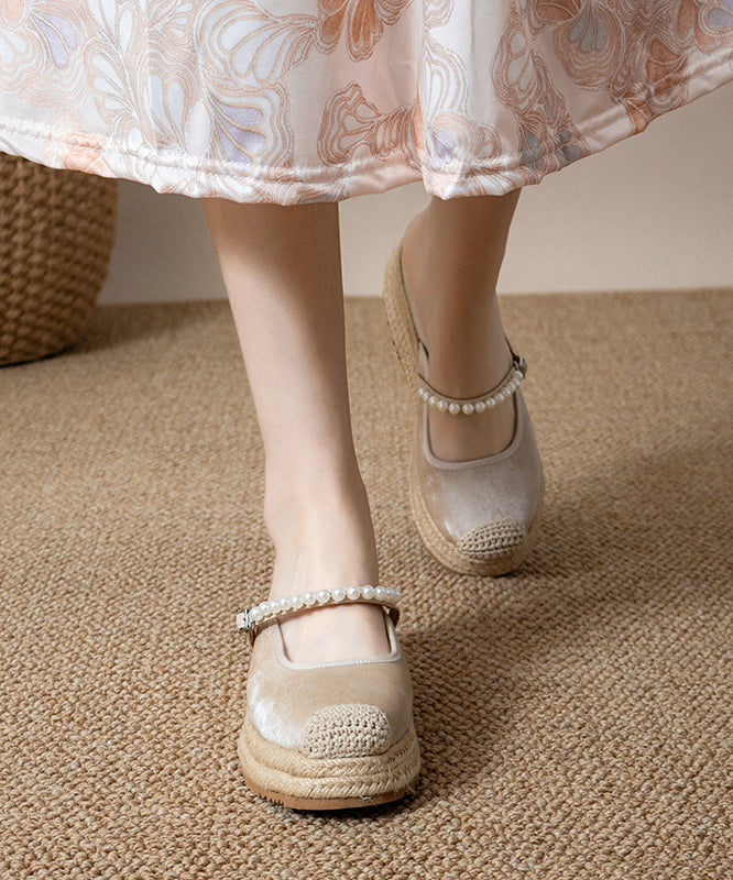 Comfortable Apricot Nail Bead Splicing Platform Slide Sandals YC003