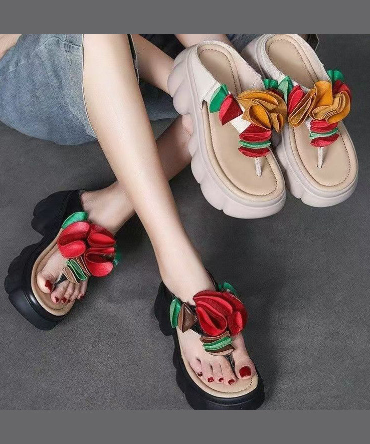 Comfortable Floral Flip Splicing Flops Platform Black Faux