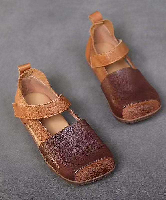 Sandals Leather Hollow Faux Splicing Out Walking Comfy Brown