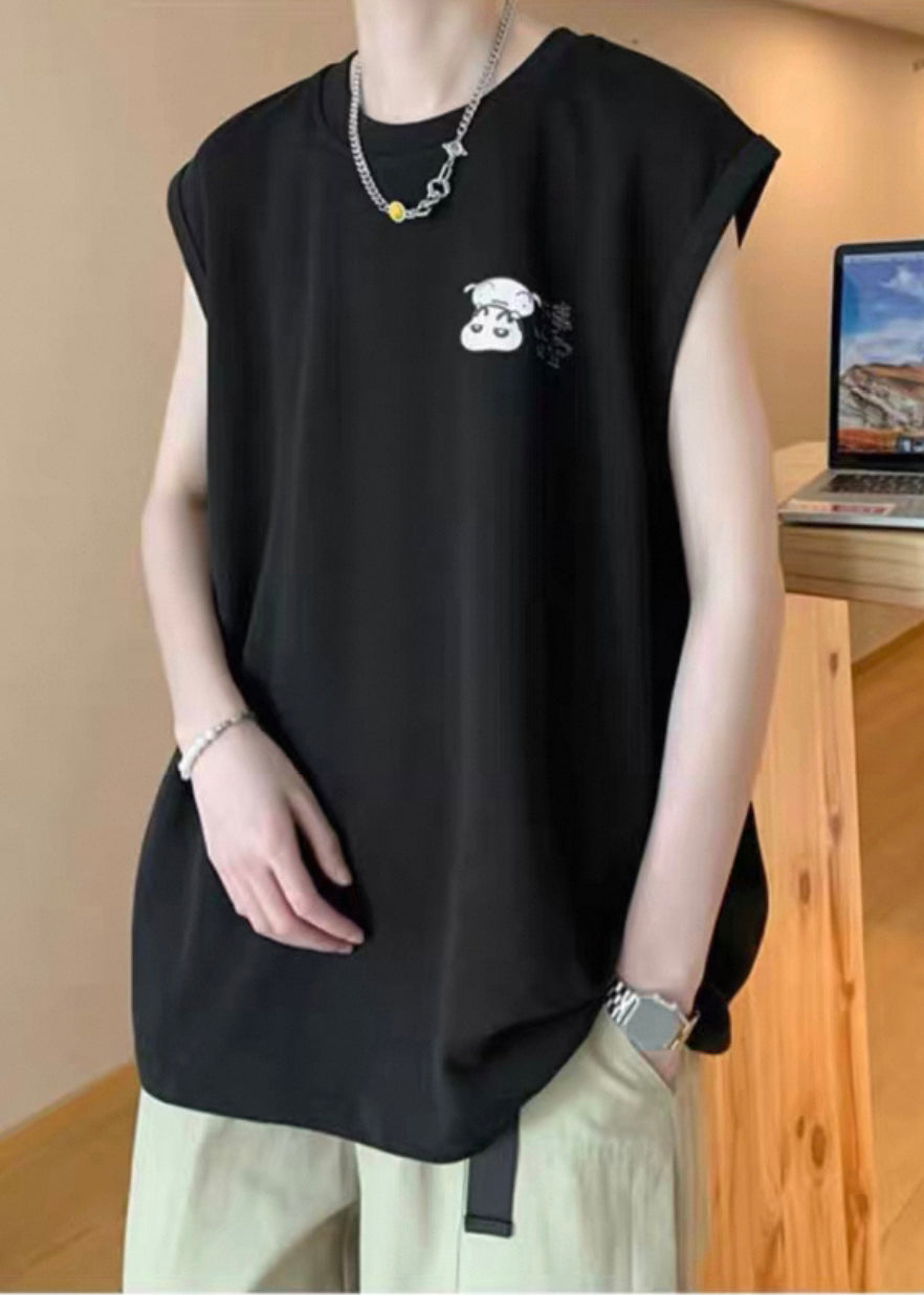 Print Summer Oversized Black Tanks Cotton Neck Cool O Men