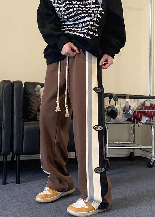 Cool Pants Striped Mens Patchwork Drawstring Spring Cotton Black