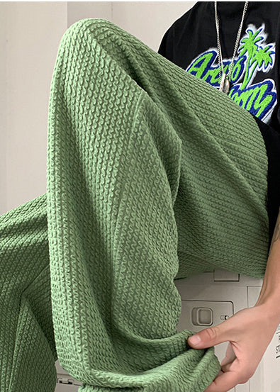 Grass Oversized Cotton Men Apparel Green Pants Cool Wrinkled