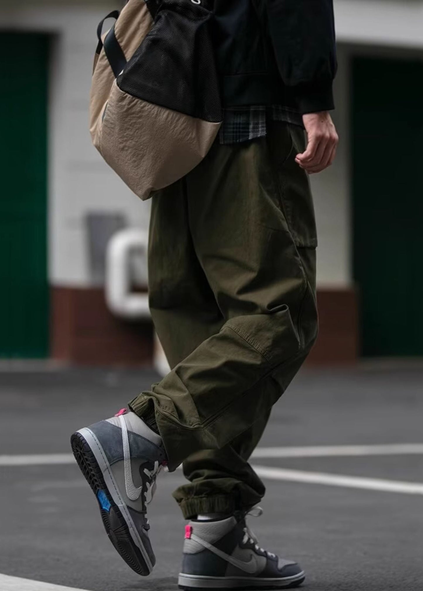 Pockets Mens Khaki Pants Spring Beam Cotton Waist Cool Elastic