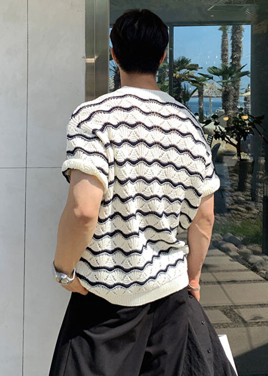 Shirt Striped Cool T Oversized Summer And White Men Knit