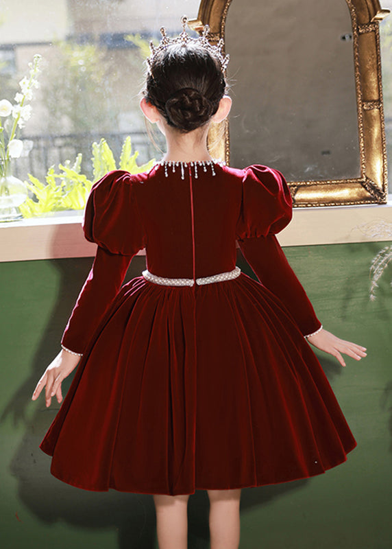 Patchwork Mulberry Nail Cute Velour Silk Bead Girls Long Dress