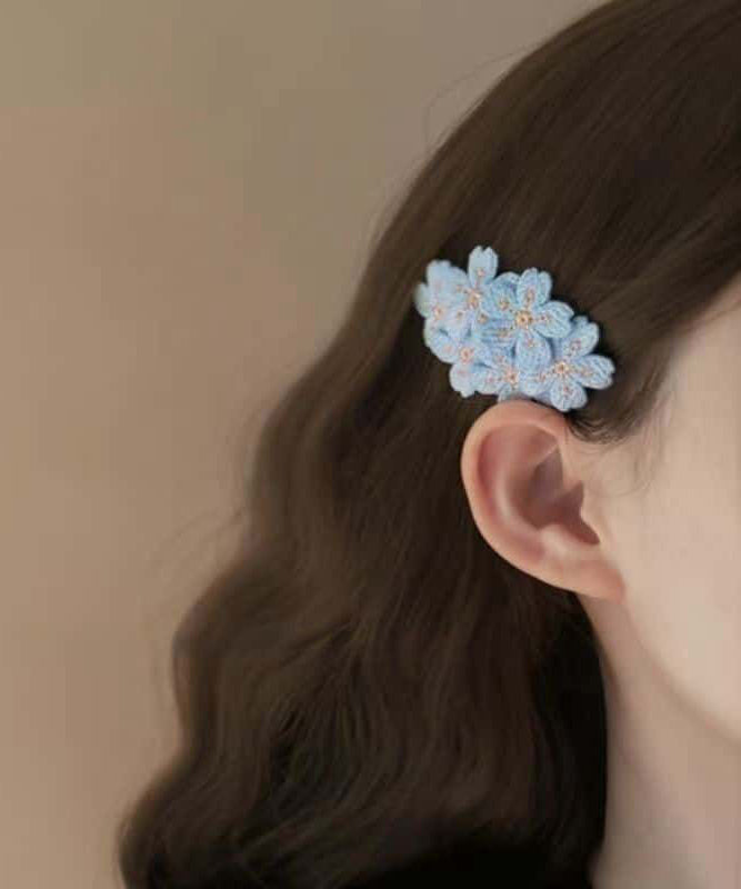 Embroidery Floral Cute Knit Pink Hairpin