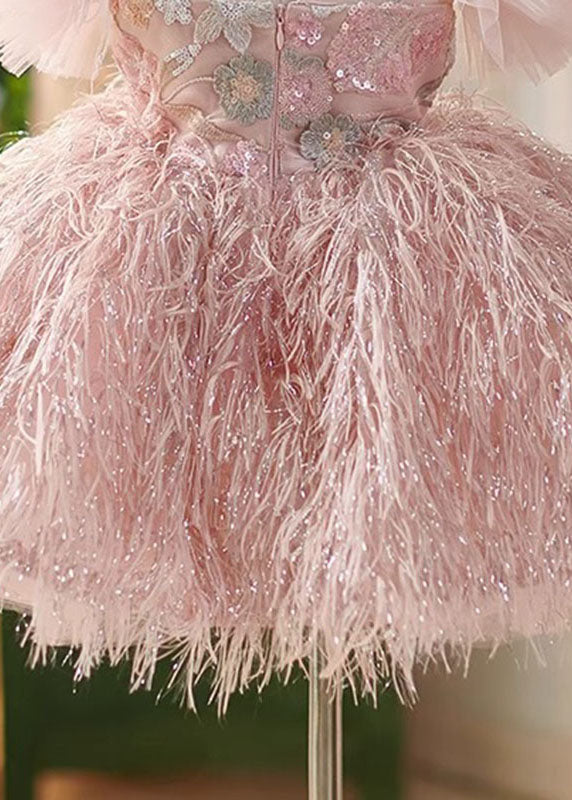 Cute Pink Sequins Patchwork Tulle Girls Maxi Dresses Summer YS006