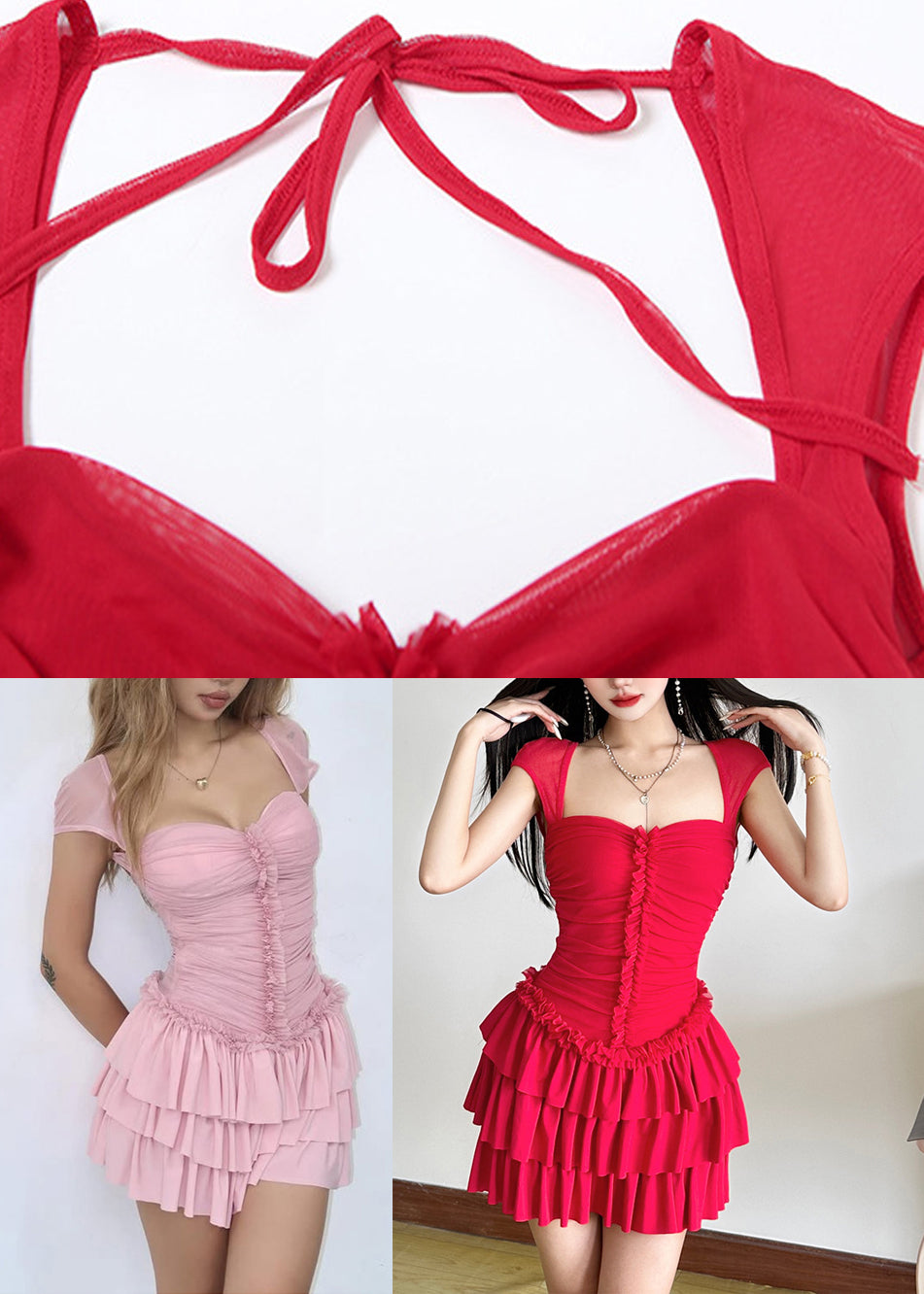 Pink Cute Collar Backless Mid Dresses Square Summer