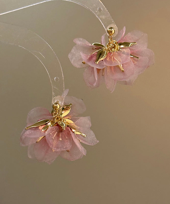 Cute Floral Alloy Tulle Earrings Copper Stud Purple