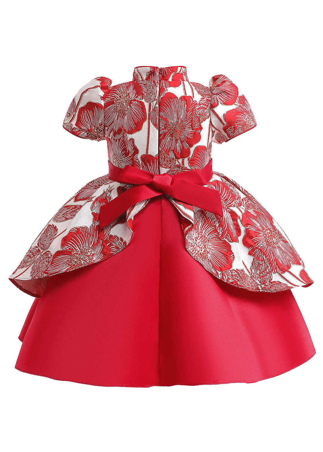 Maxi Asymmetrical Bow Print Short Sleeve Dress Kids Cute Red