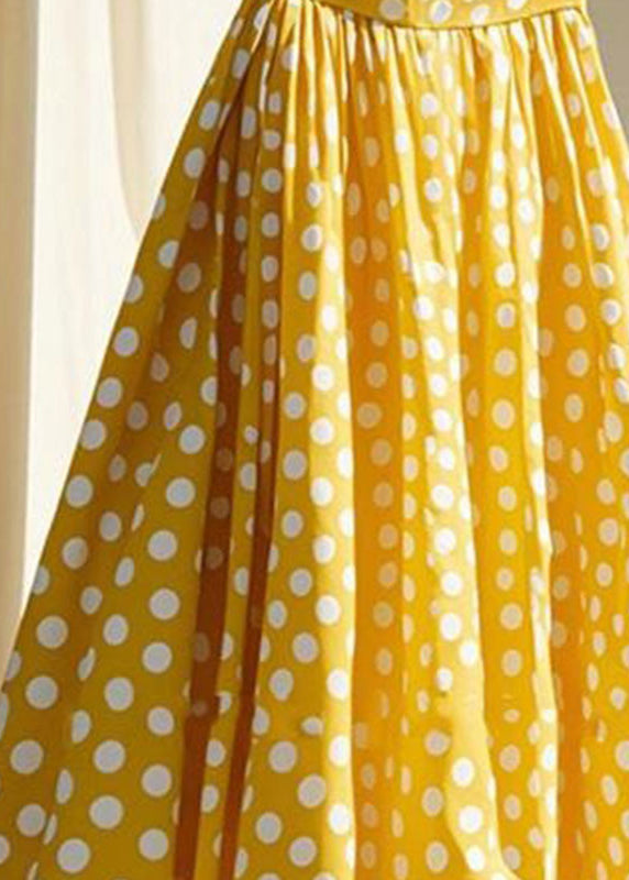 Wrinkled Dot Skirts Cute Chiffon Maxi Yellow