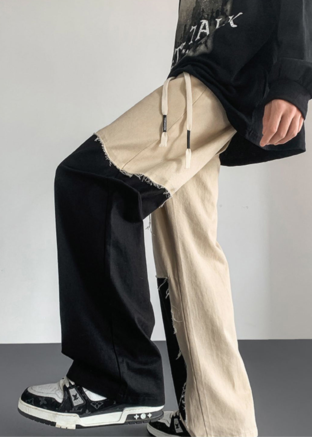 Mens Patchwork Casual DIY Cotton Asymmetrical Clothing Pants
