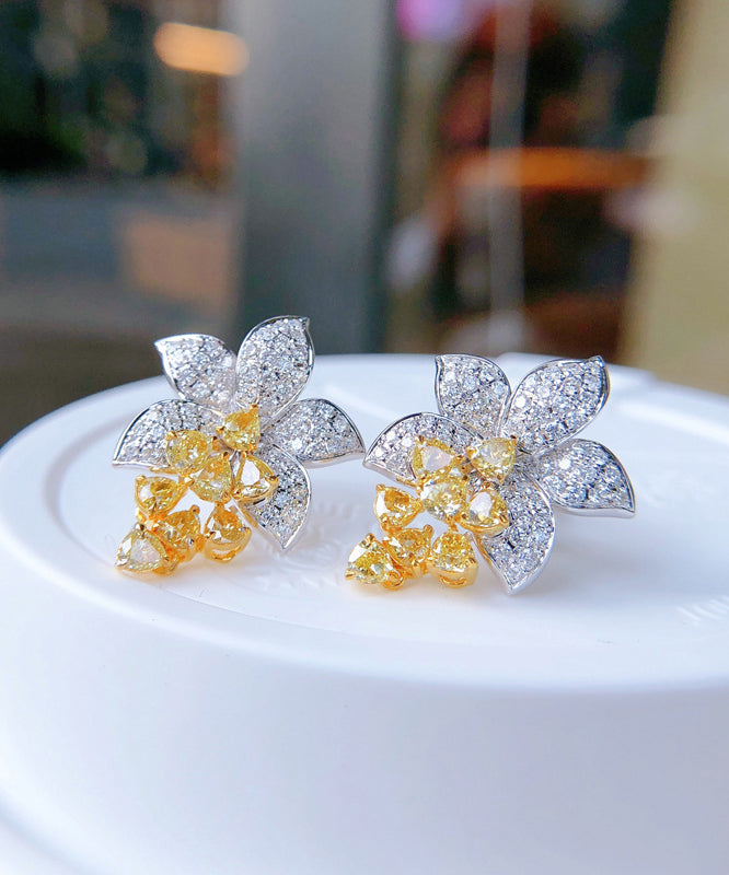 Alloy Stud Crystal Floral Colorblock DIY Zircon Earrings