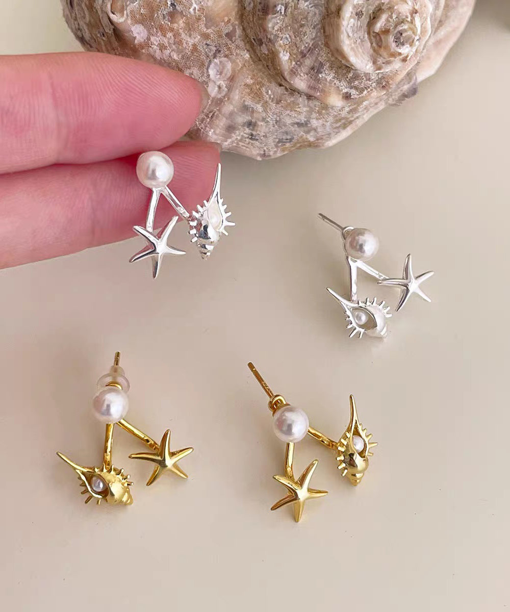 Pearl Copper Gold Star Conch Stud DIY Overgild Sea Earrings