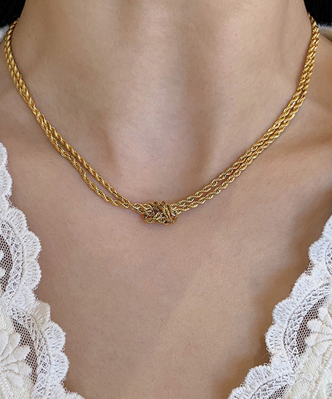 DIY Gold Stainless Steel Double Layer Fried Dough Twists Necklace YD023