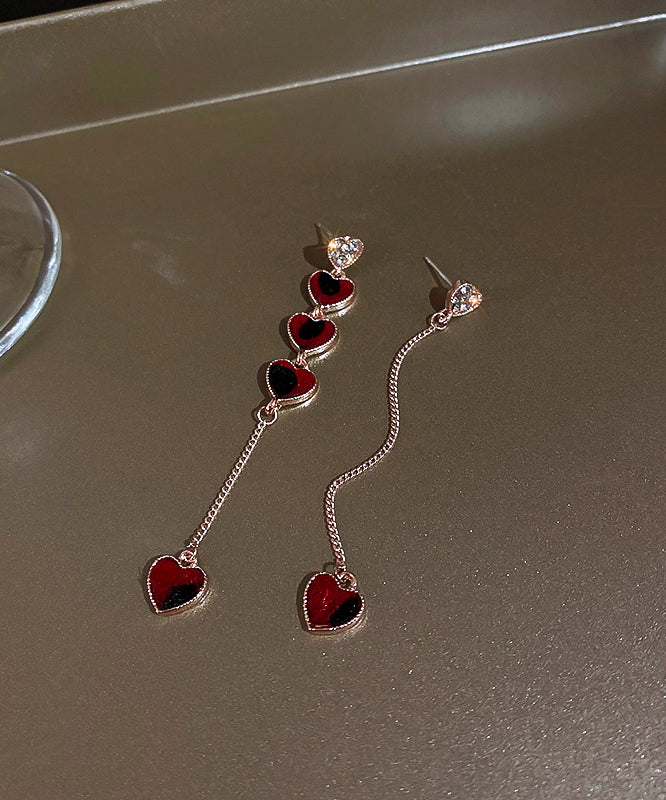 Asymmetrical Alloy Tassel Love Red Silver DIY Zircon Sterling