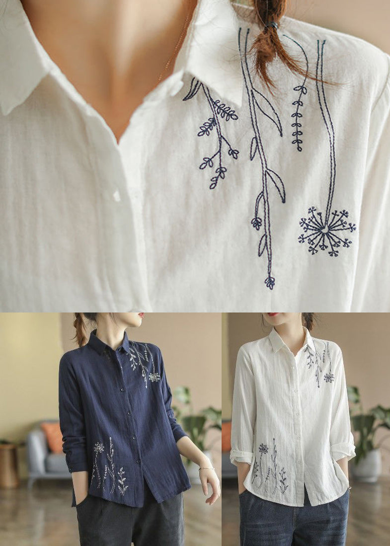 Cotton Fall Shirts Blue Button Embroidered Denim