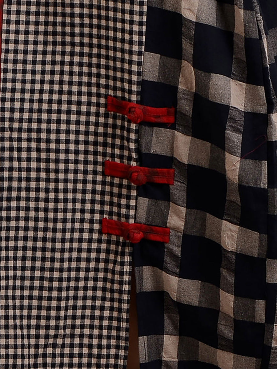 Übergröße, verschiedenfarbiges kariertes Retro-Baumwollleinenkleid AA1054