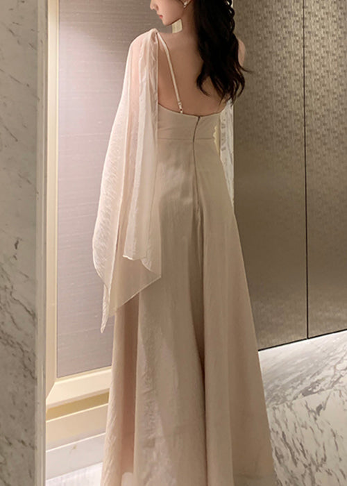 Summer Silk Asymmetrical Dresses Elegant Solid Maxi Apricot