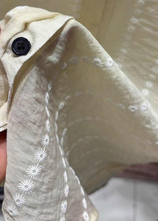 Embroidered Button Cotton Apricot Summer Elegant Shirts