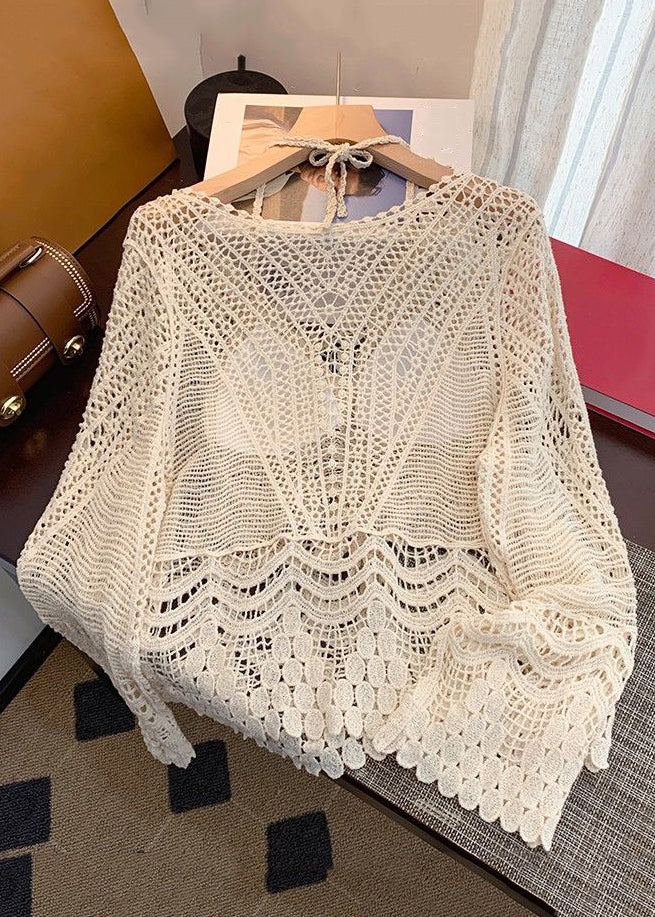 Pieces Up Set Elegant Out Hollow Apricot Two Lace Knit Spring