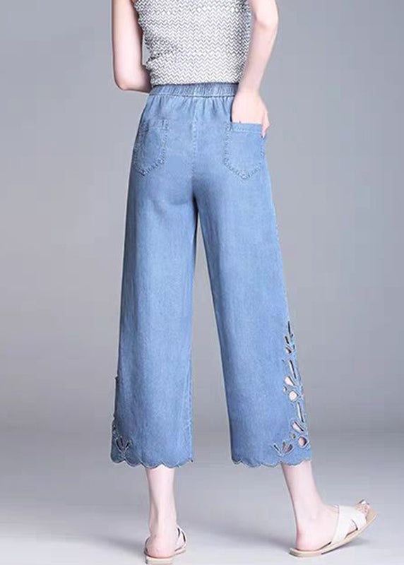 Hollow Blue Summer High Elegant Out Crop Waist Jeans