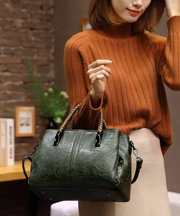 Leather Handbag Durable Elegant Tote Solid Brown Calf