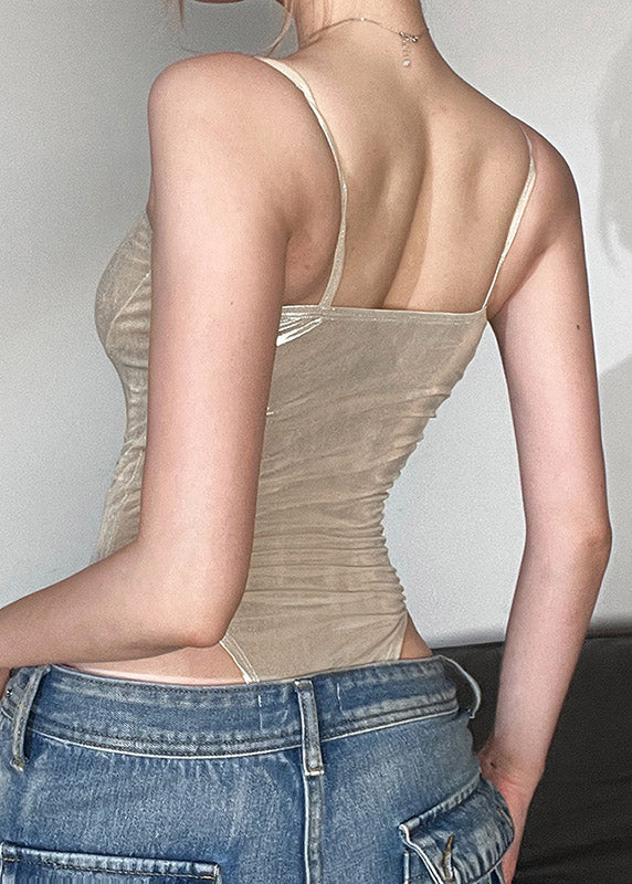 Bodysuit Elegant Spandex Champagne Patchwork Solid Cami