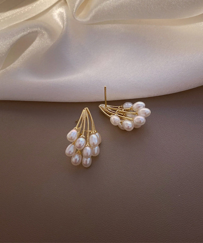 Pearl Grape Gold Overgild Copper Stud Earrings Elegant