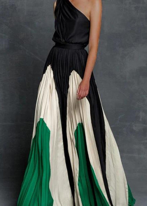 Cotton Ankle Sleeveless Patchwork Dress Grey Elegant Wrinkled