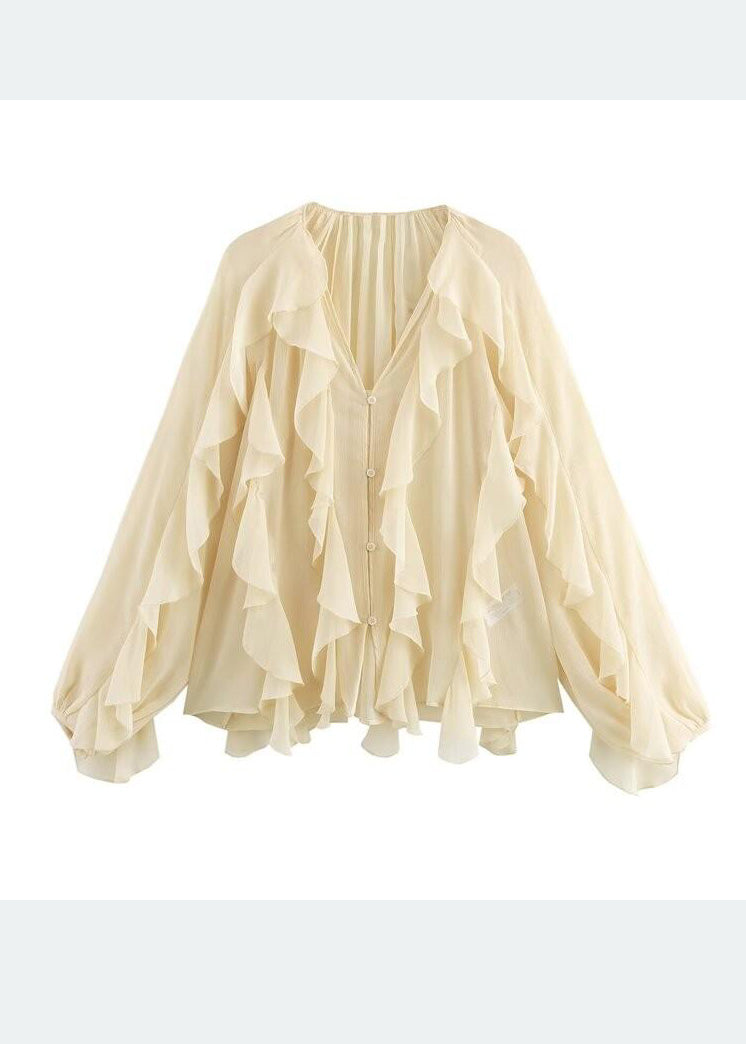 Shirt UPF Ruffles Yellow Chiffon Light Summer 50+ Elegant