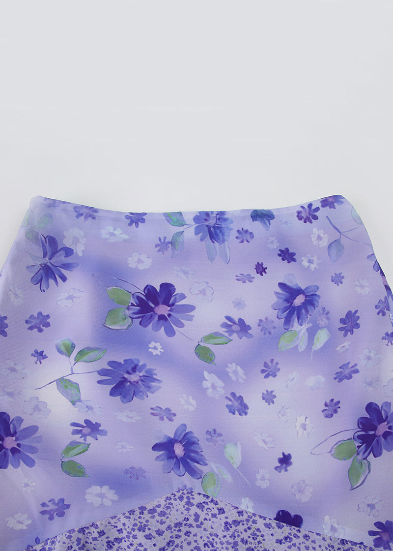 Chiffon Skirt Patchwork Summer Zippered Elegant Print Purple