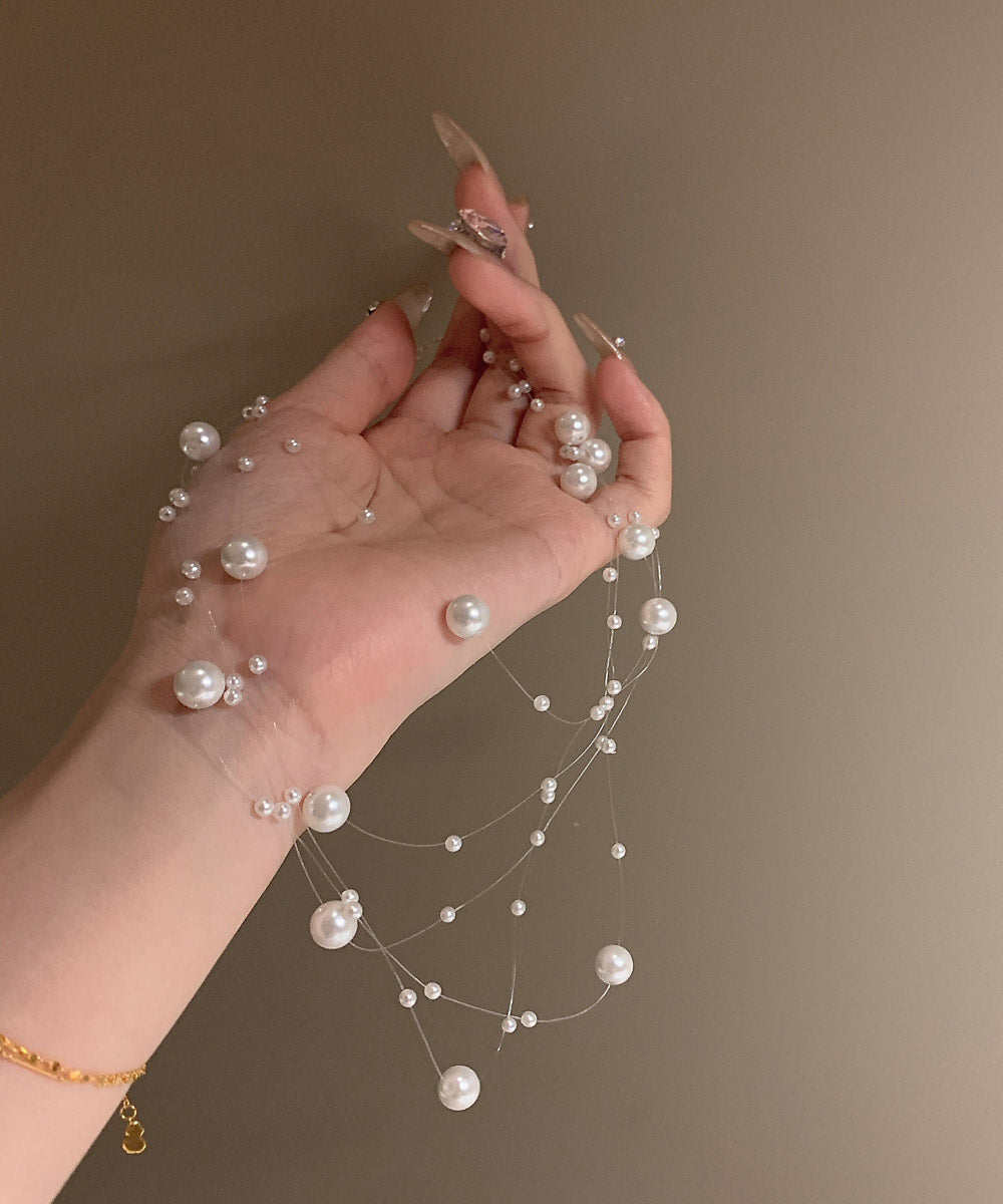 Elegant White Alloy Multi Layer Pearl Starry Sky Princess Necklace YA025